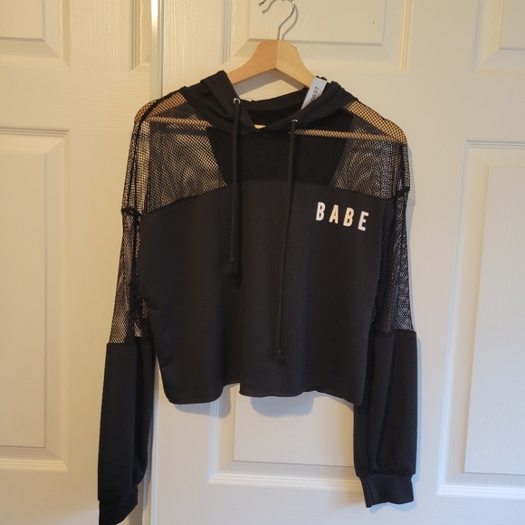 Babe Cropped black mesh top, size small. - Picture 1 of 7